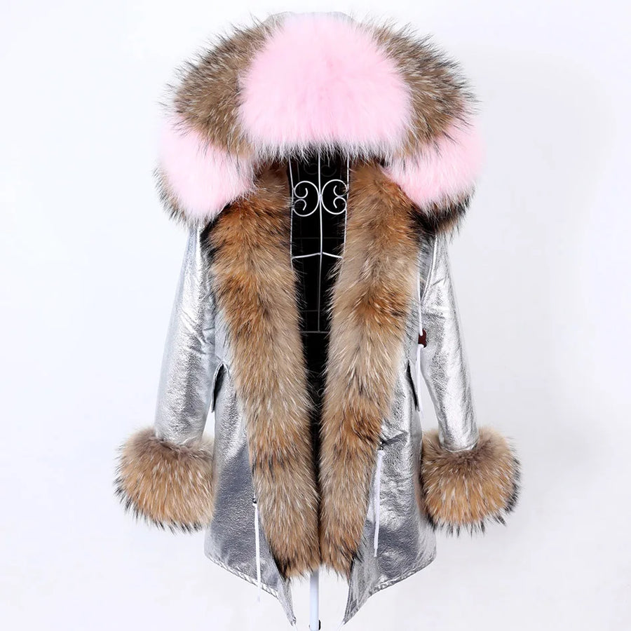Damen Parka Jacke mit Kapuze und Fellimitatbesatz olivgrün