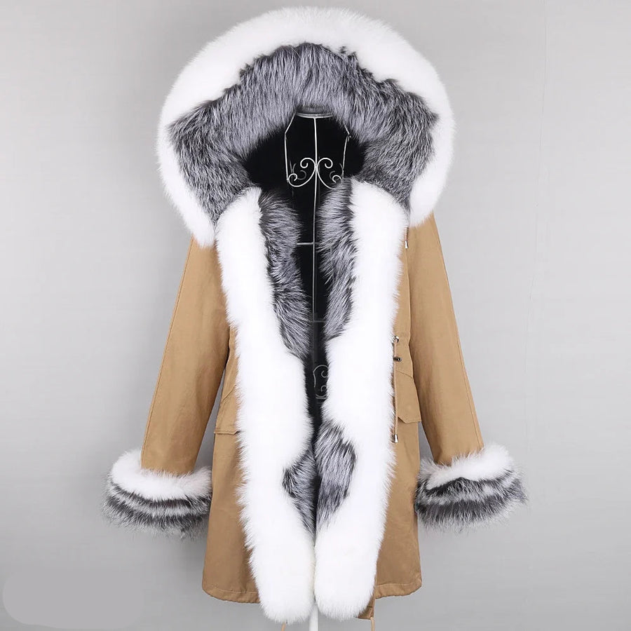 Winter Parka Mantel mit Kapuze und Kunstpelzbesatz für Damen