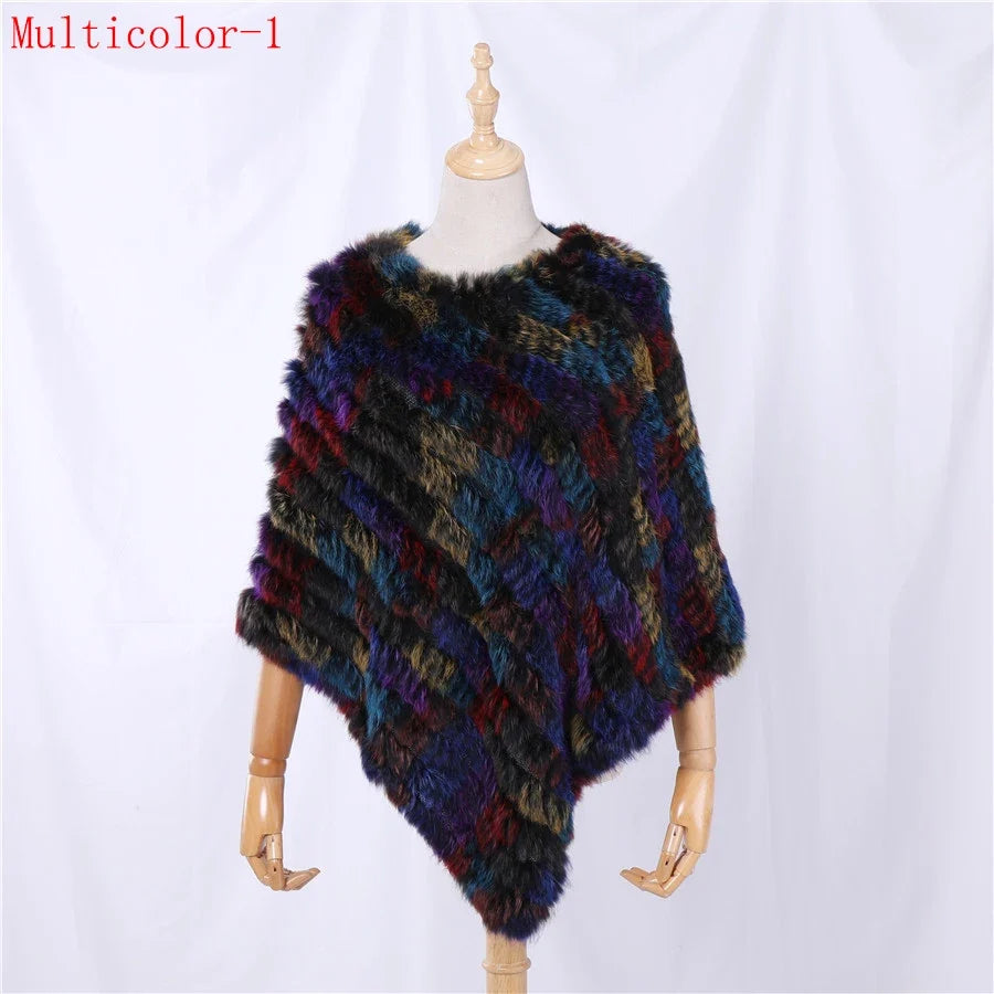 Weicher Poncho mit Pelz-Optik für Damen - Kurzarm Wickel-Cape