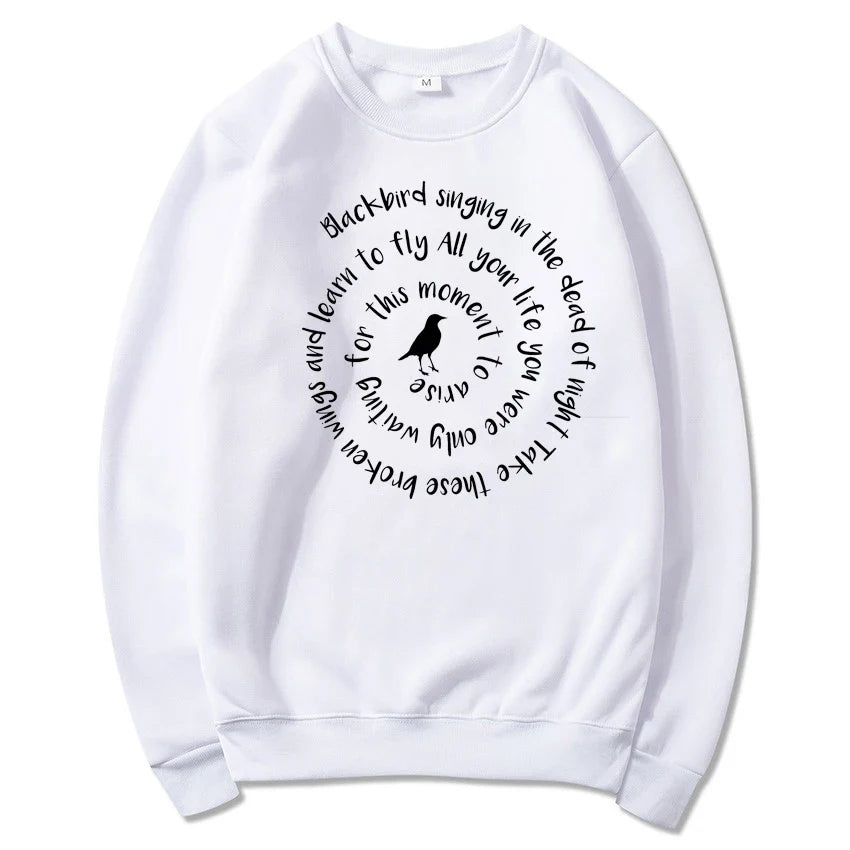 Damessweatshirt met ronde hals, lange mouwen, tekst en kraaiprint