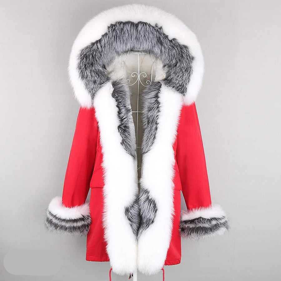 Winter Parka Mantel mit Kapuze und Kunstpelzbesatz für Damen