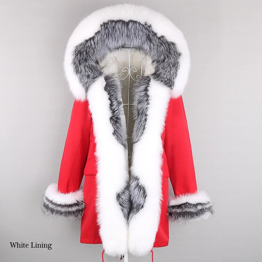 Winter Parka Mantel mit Kapuze und Kunstpelzbesatz für Damen