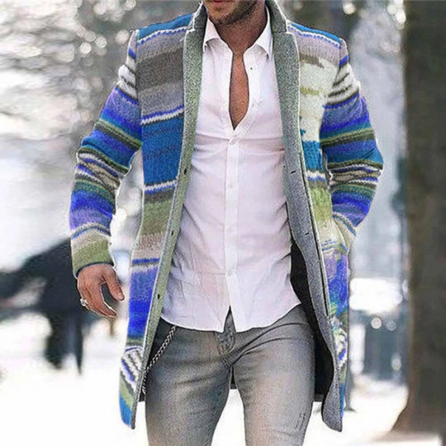 Herren Cardigan gestreift Langarm Strickjacke mit Knöpfen