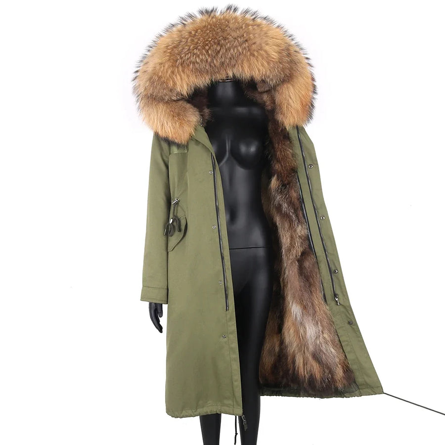Damen Langer Winterparka mit gefütterter Kapuze und Plüschfutter