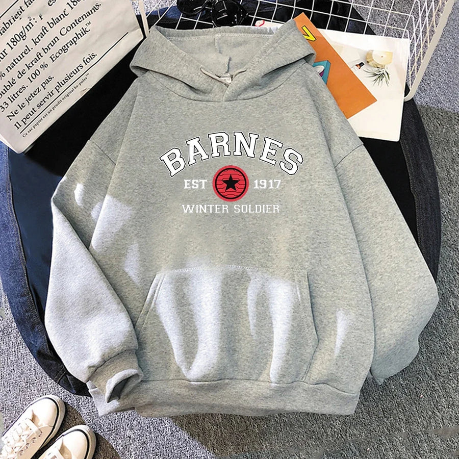 Hoodie met "BARNES WINTER SOLDIER"-opdruk, capuchon en kangoeroezak