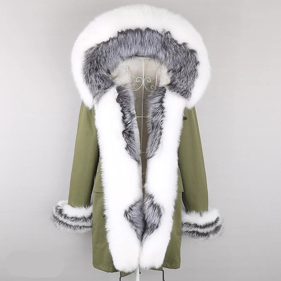 Winter Parka Mantel mit Kapuze und Kunstpelzbesatz für Damen