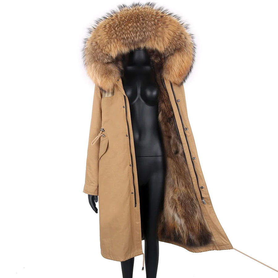 Damen Langer Winterparka mit gefütterter Kapuze und Plüschfutter