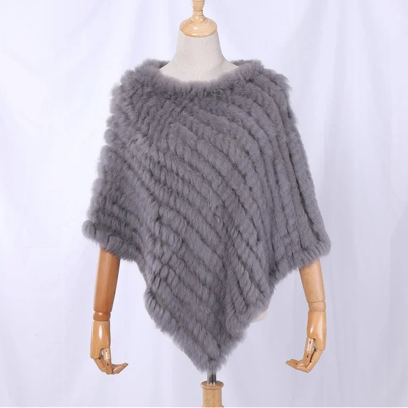 Zachte damesponcho met imitatiebontlook - cape met korte mouwen