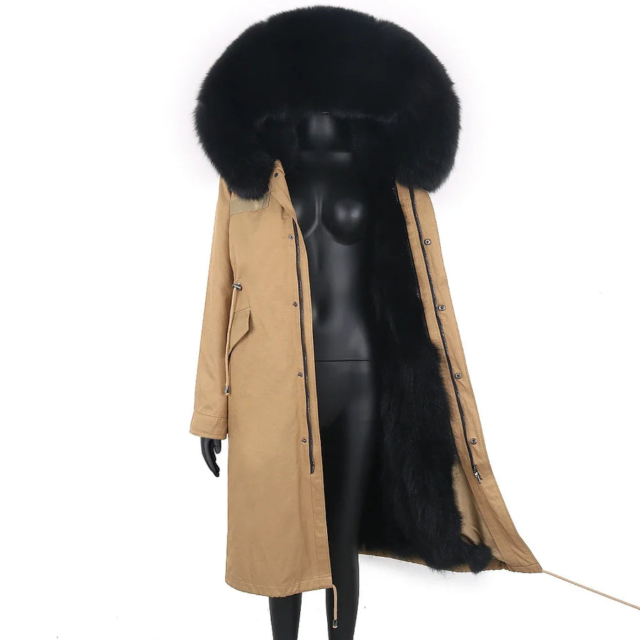 Damen Langer Winterparka mit gefütterter Kapuze und Plüschfutter