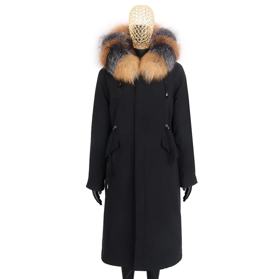 Damen Langer Winterparka mit gefütterter Kapuze und Plüschfutter