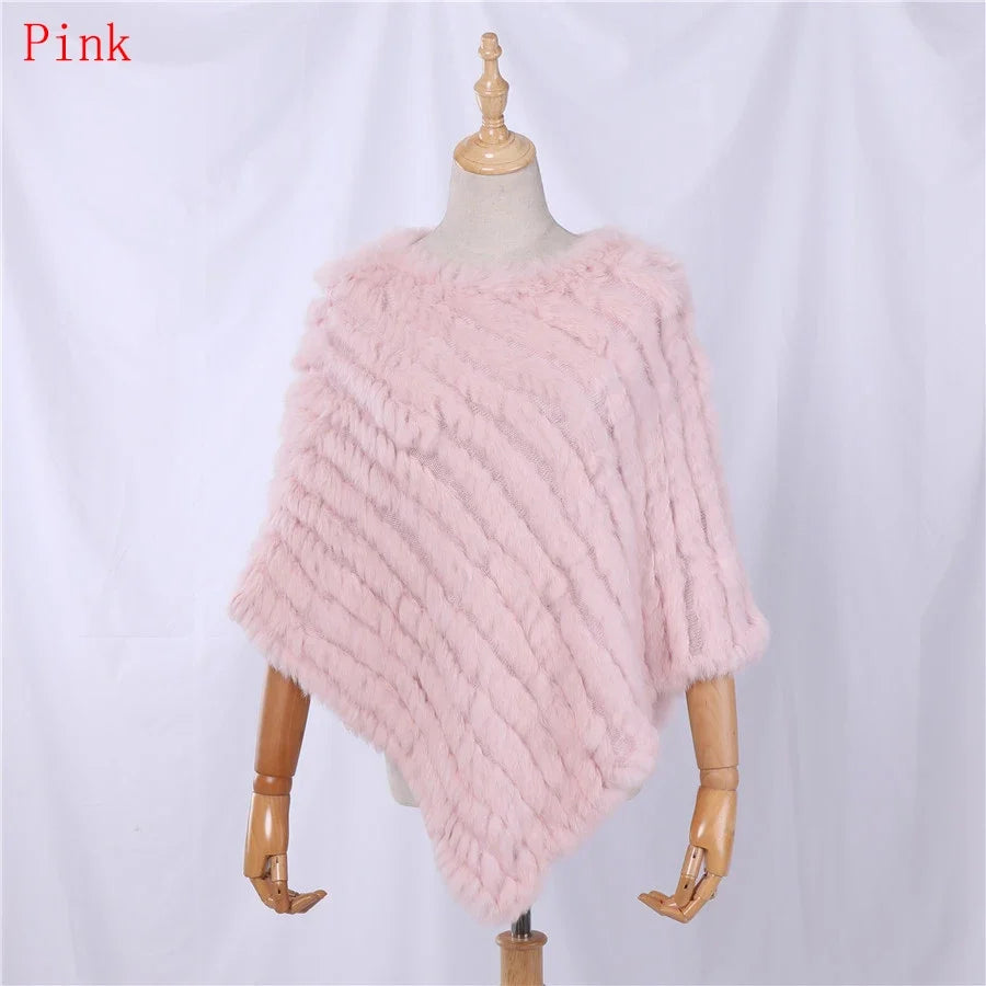Weicher Poncho mit Pelz-Optik für Damen - Kurzarm Wickel-Cape