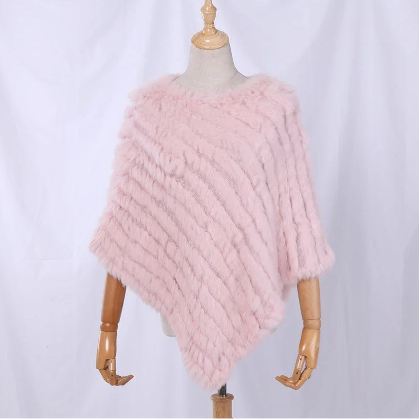 Zachte damesponcho met imitatiebontlook - cape met korte mouwen