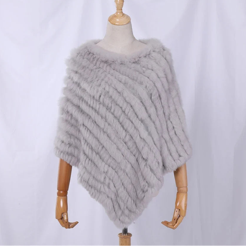 Zachte damesponcho met imitatiebontlook - cape met korte mouwen