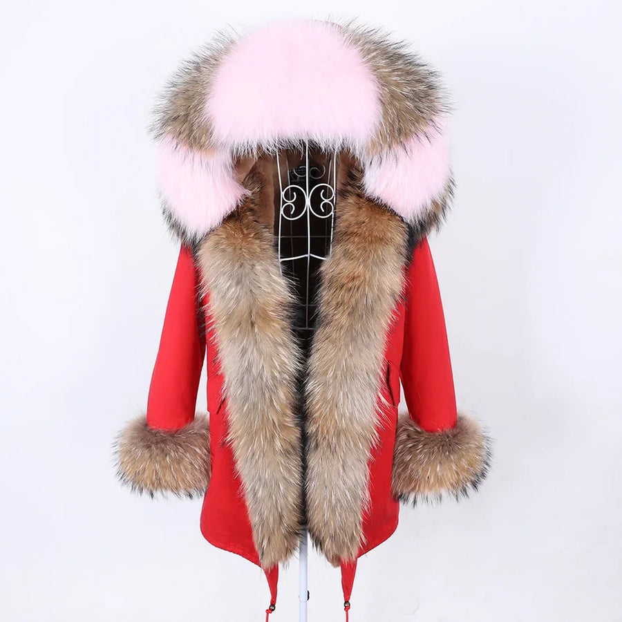 Damen Parka Jacke mit Kapuze und Fellimitatbesatz olivgrün