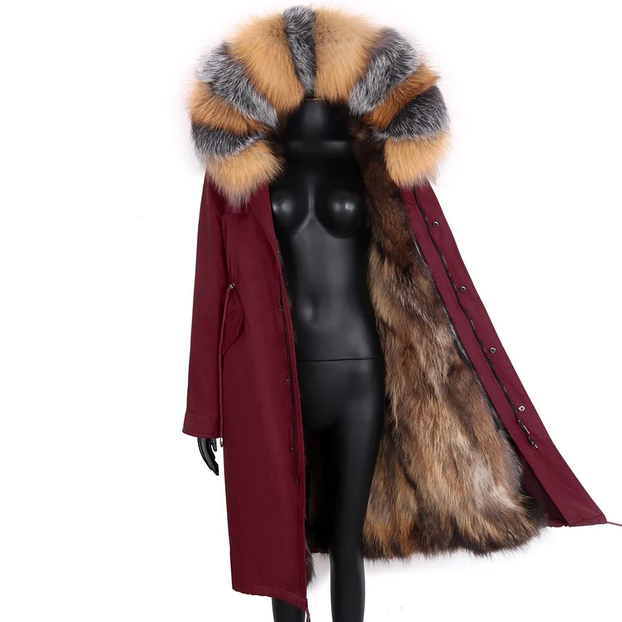 Damen Langer Winterparka mit gefütterter Kapuze und Plüschfutter