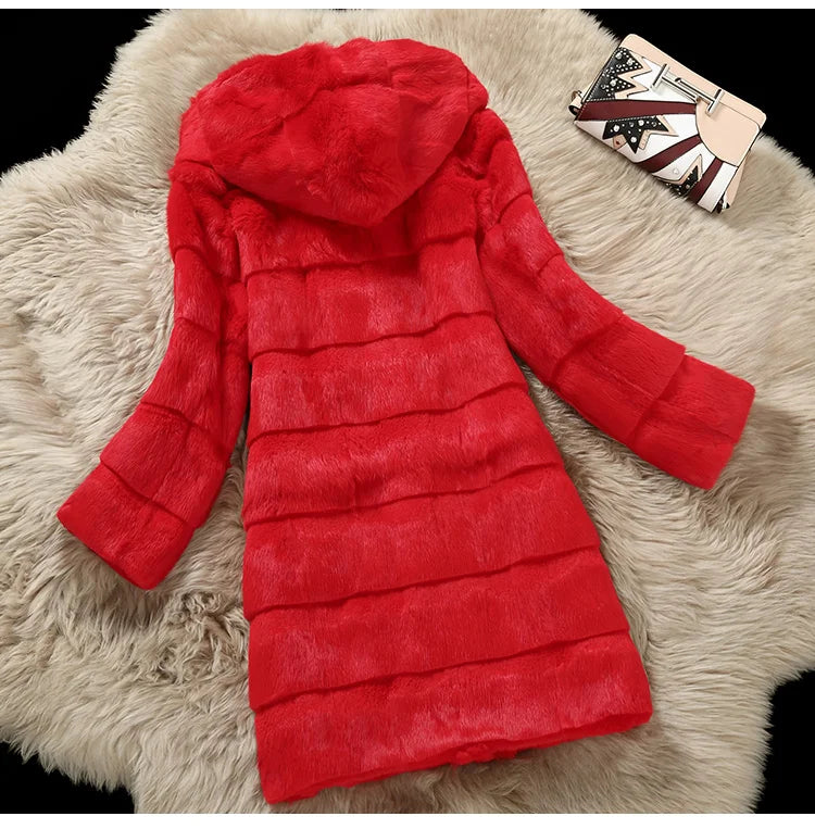 Damen Kapuzenjacke im Pelz-Look, Kurzmantel Rosa oder Schwarz, weicher Kunstpelz
