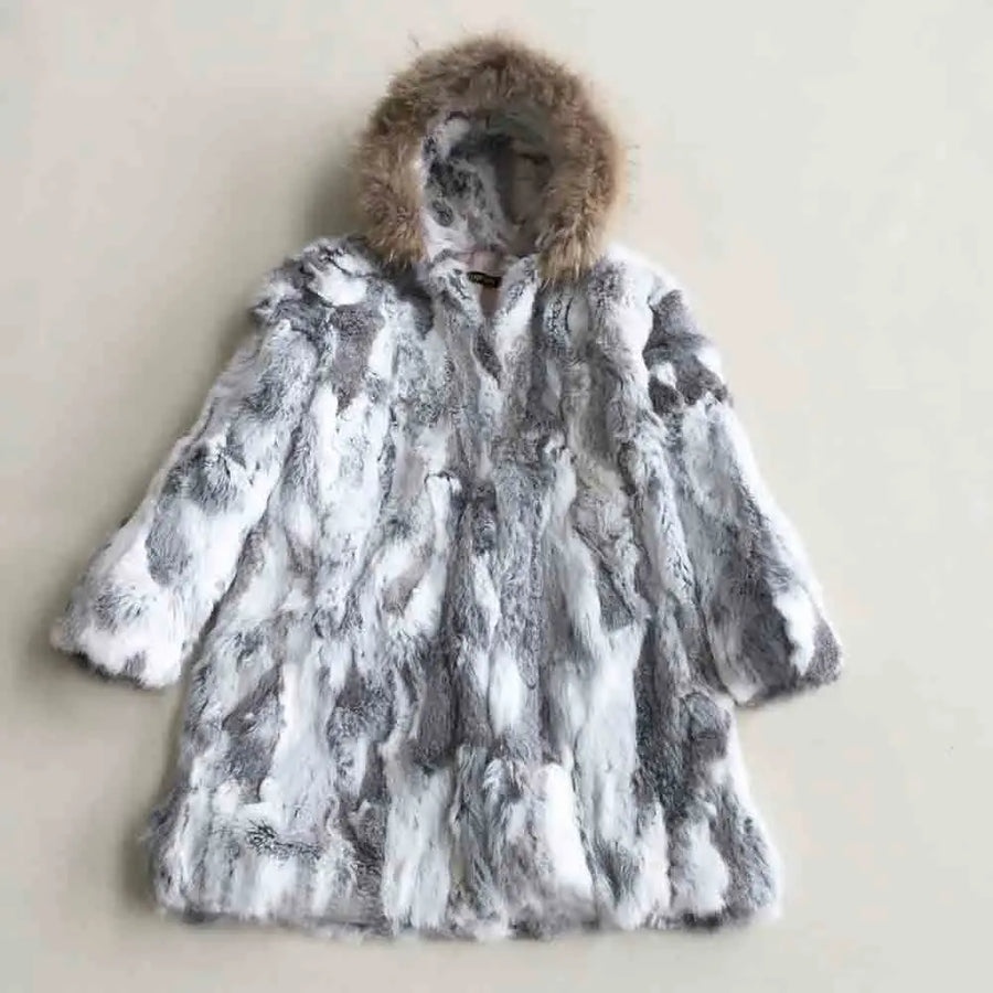 Damen Mantel mit Kapuze und Fellimitat-Besatz