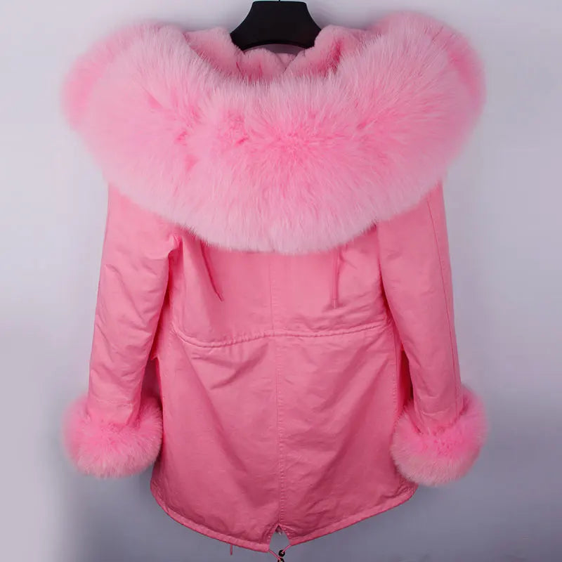 Damen Winterparka mit Kapuze und Plüschfutter, Lange Winterjacke