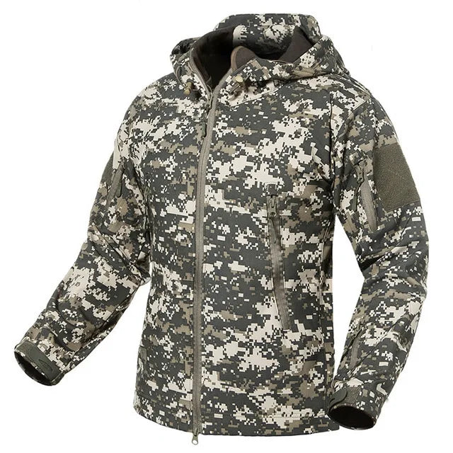 Taktische Herren Jacke mit Kapuze Tarnmuster Outdoor-Softshell-Jacke