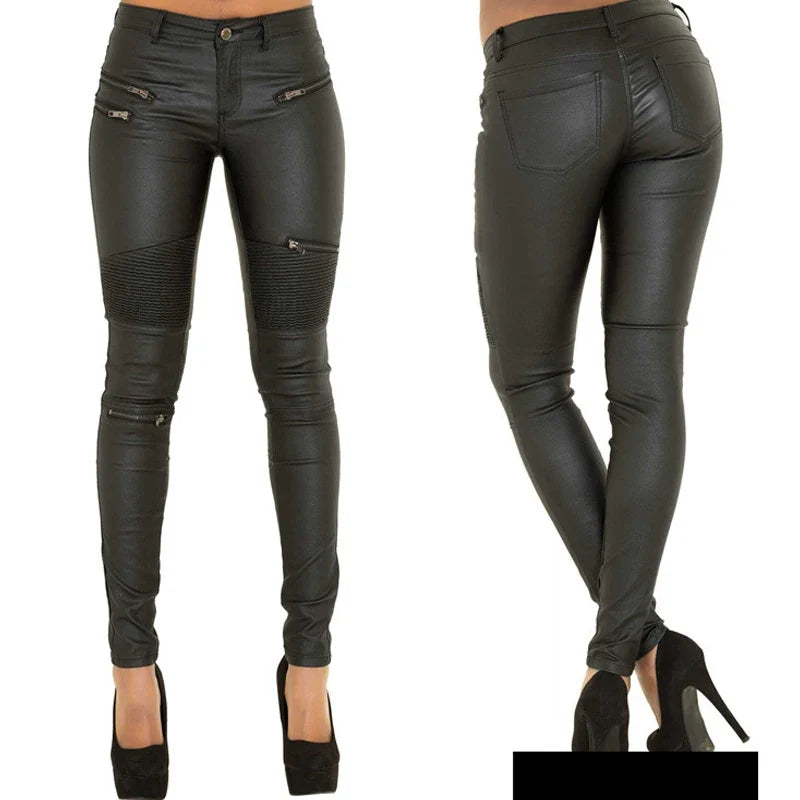 Damen Biker-Hose Schwarz Skinny-Fit mit Reißverschlussdetails