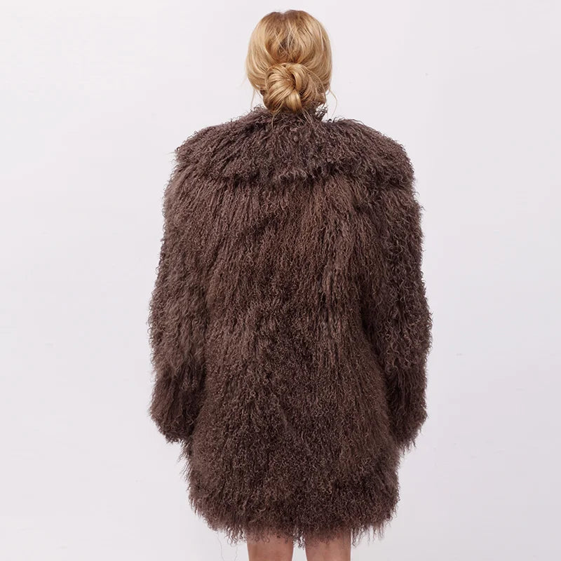 Damen Pelzimitat Mantel Lockiges Plüsch Teddy-Stil Jacke Langarm offener Schnitt