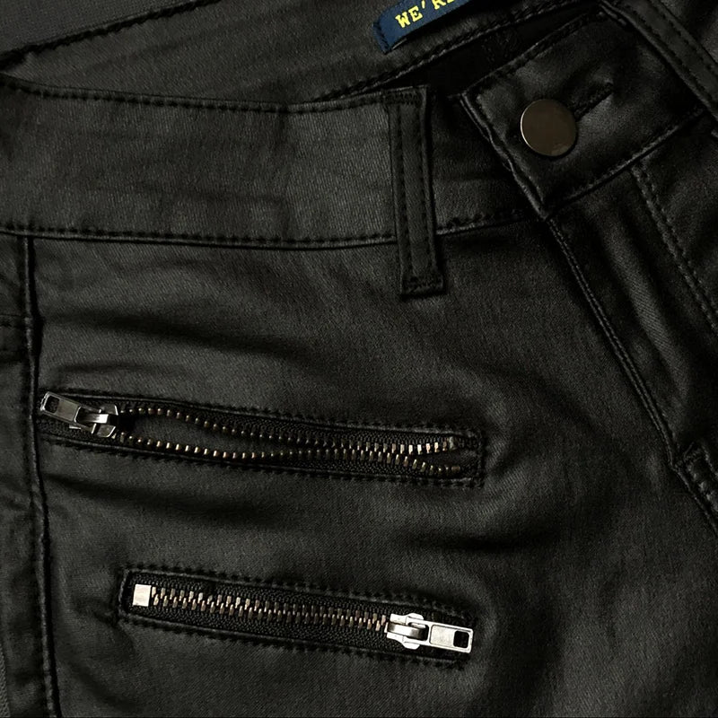 Damen Biker-Hose Schwarz Skinny-Fit mit Reißverschlussdetails