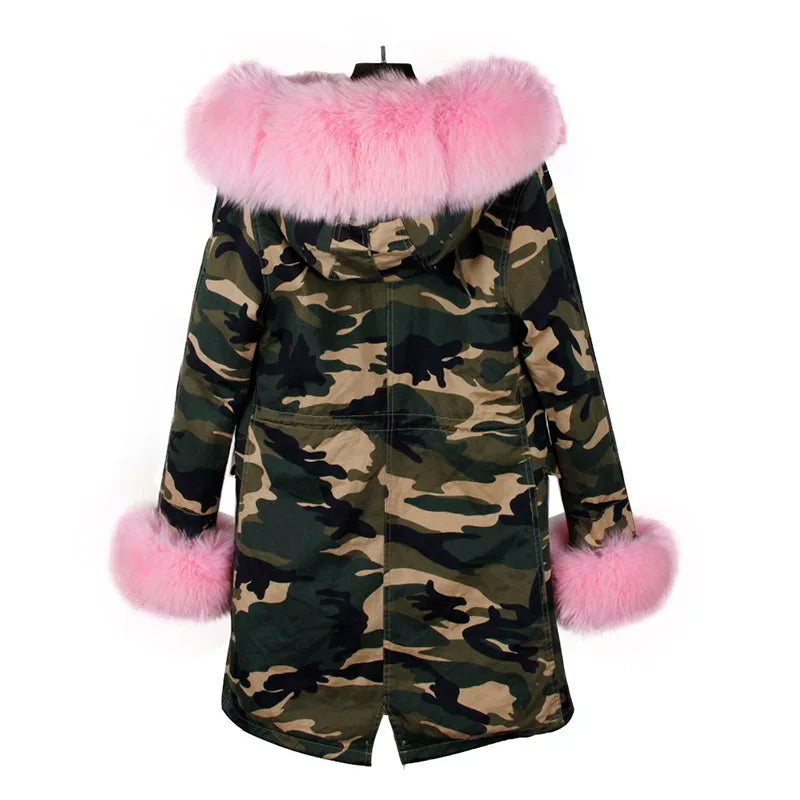 Damen Winterparka mit Kapuze und Plüschfutter, Lange Winterjacke