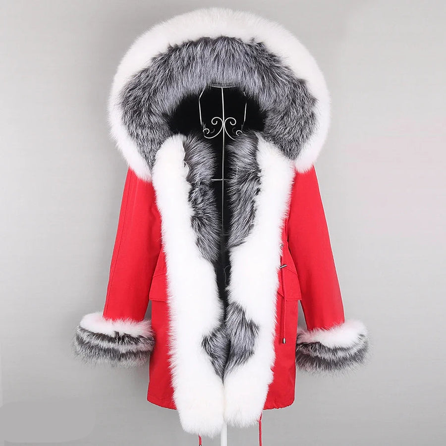 Winter Parka Mantel mit Kapuze und Kunstpelzbesatz für Damen