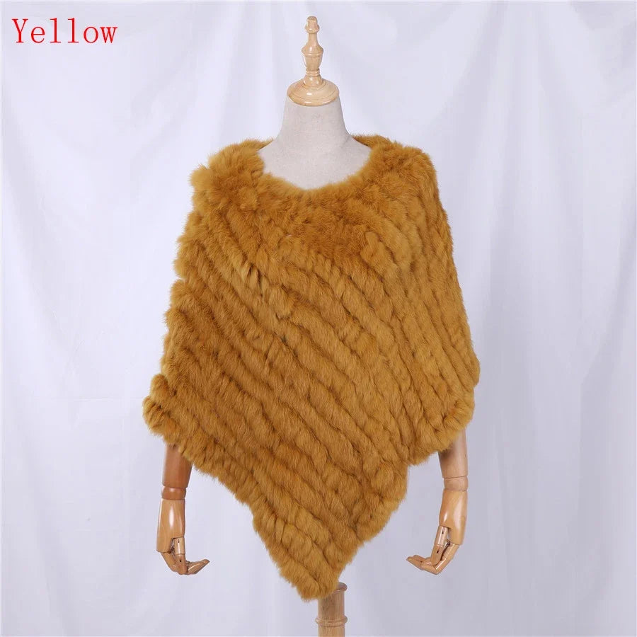 Weicher Poncho mit Pelz-Optik für Damen - Kurzarm Wickel-Cape