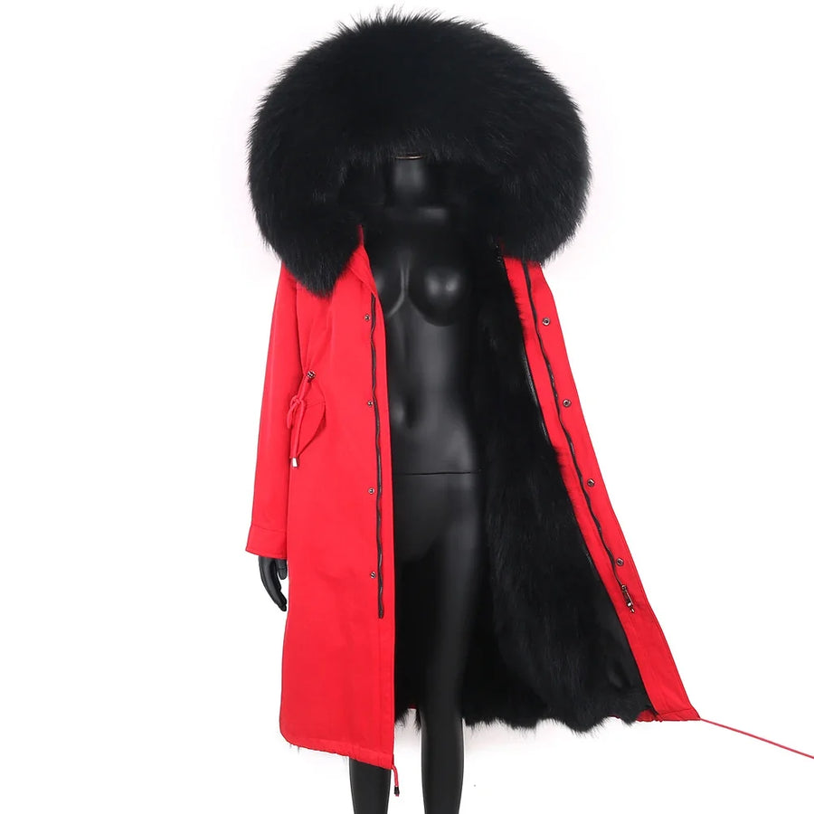 Damen Langer Winterparka mit gefütterter Kapuze und Plüschfutter