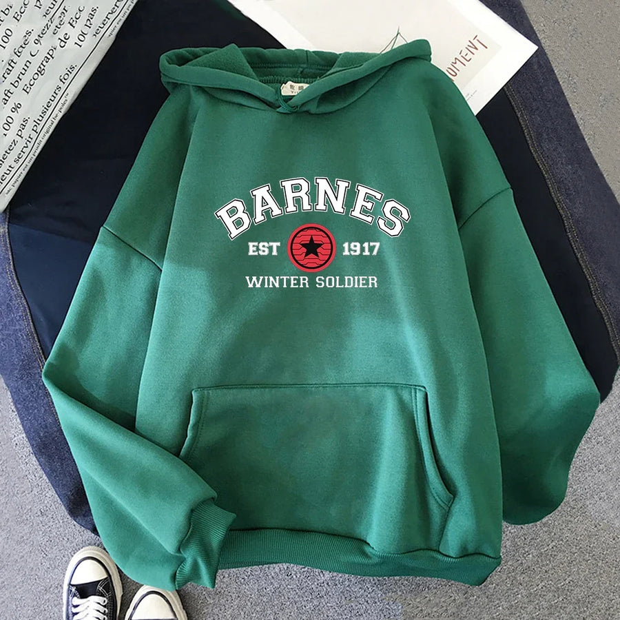 Hoodie met "BARNES WINTER SOLDIER"-opdruk, capuchon en kangoeroezak