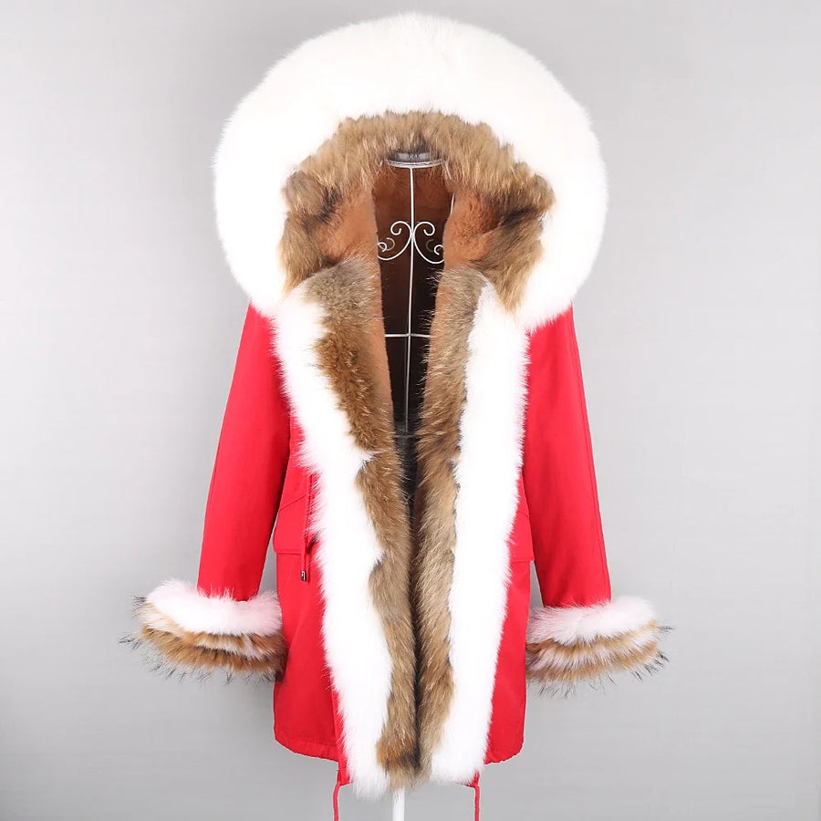 Winter Parka Mantel mit Kapuze und Kunstpelzbesatz für Damen