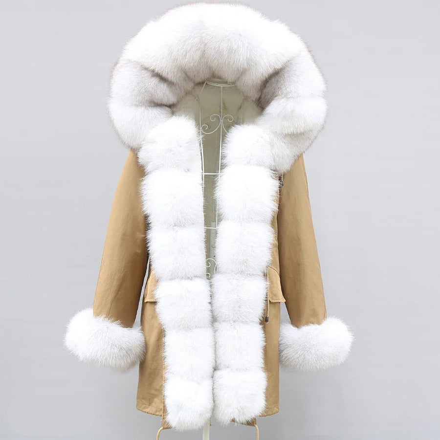 Winter Parka Mantel mit Kapuze und Kunstpelzbesatz für Damen