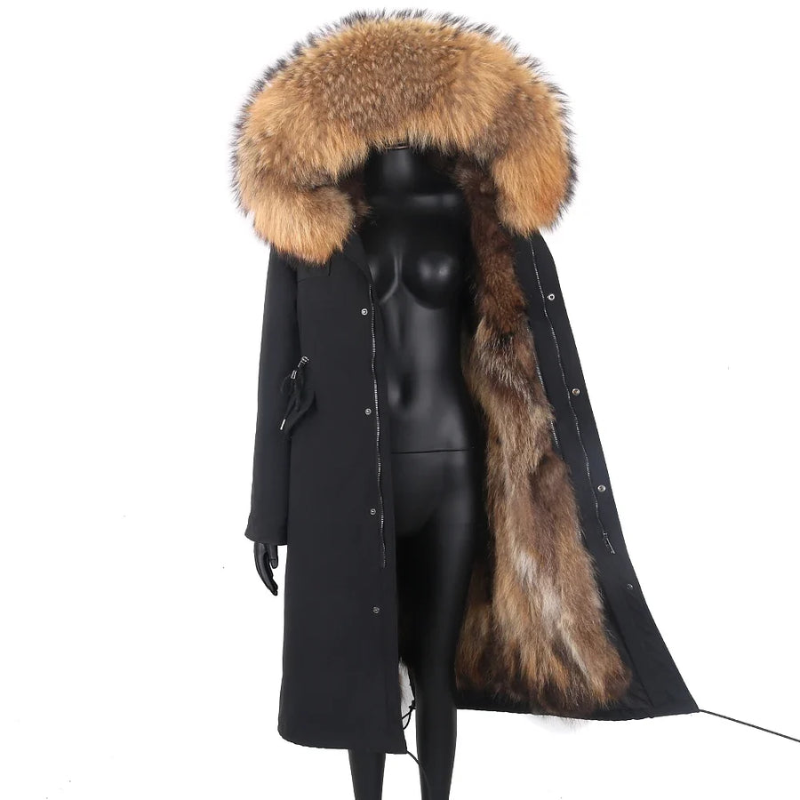 Damen Langer Winterparka mit gefütterter Kapuze und Plüschfutter