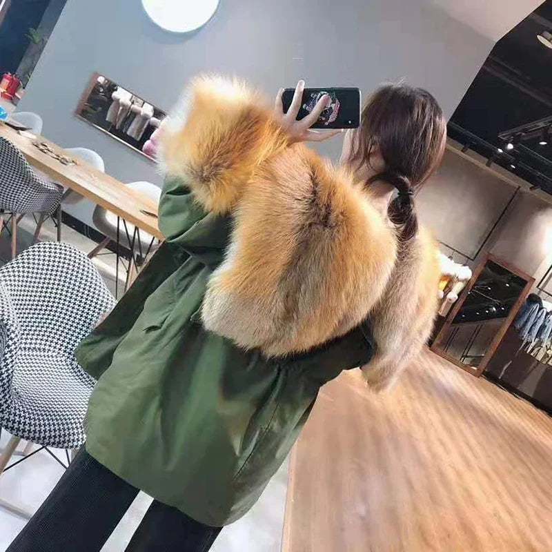 Damen Winterparka mit abnehmbarem Fellimitat Kragen und Bündchen in verschiedenen Farben