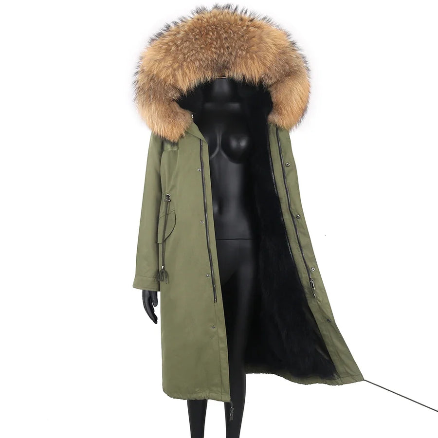Damen Langer Winterparka mit gefütterter Kapuze und Plüschfutter