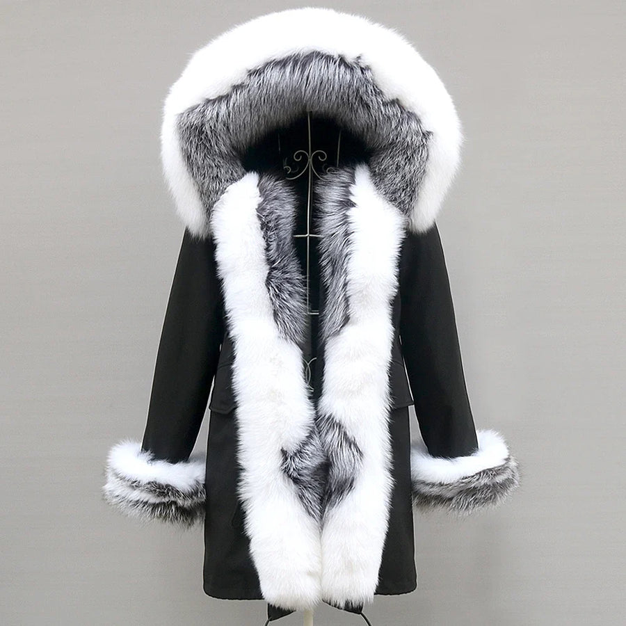 Winter Parka Mantel mit Kapuze und Kunstpelzbesatz für Damen