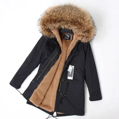 Winterparka mit Plüschfutter und Kunstpelzbesatz an Kapuze