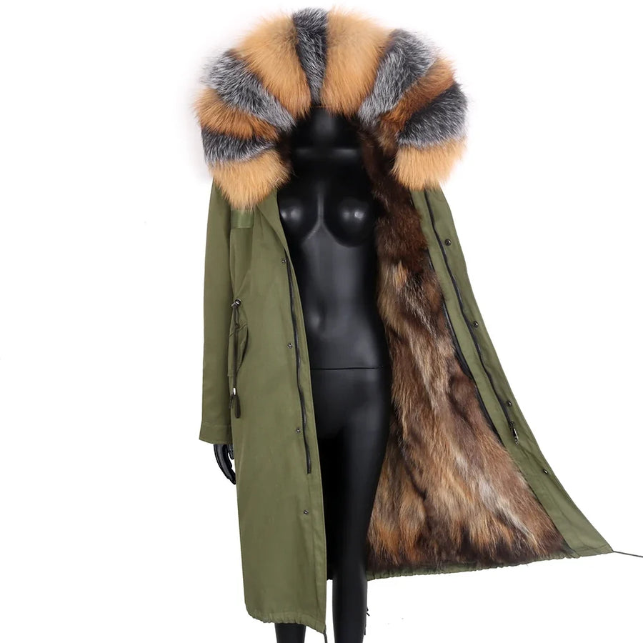 Damen Langer Winterparka mit gefütterter Kapuze und Plüschfutter