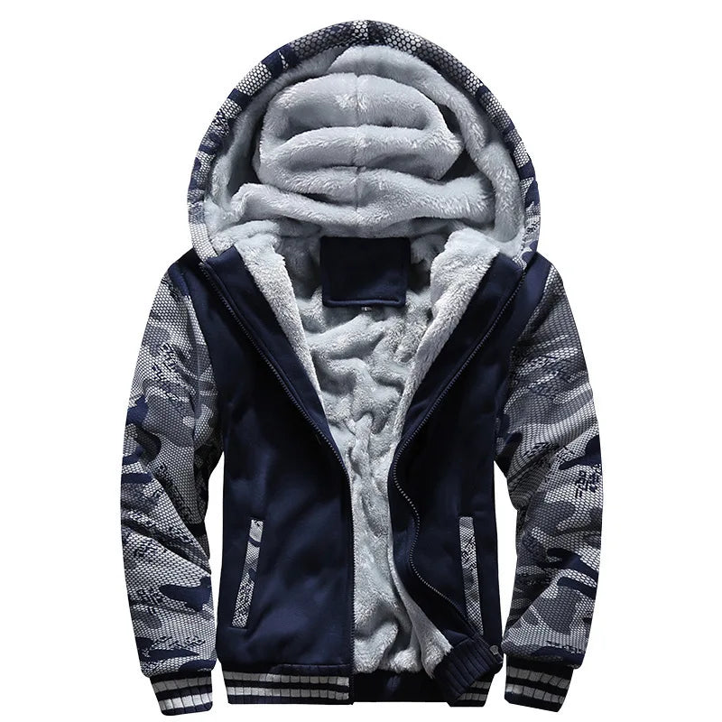Herren Hoodie Jacke mit Plüschfutter und Reißverschluss