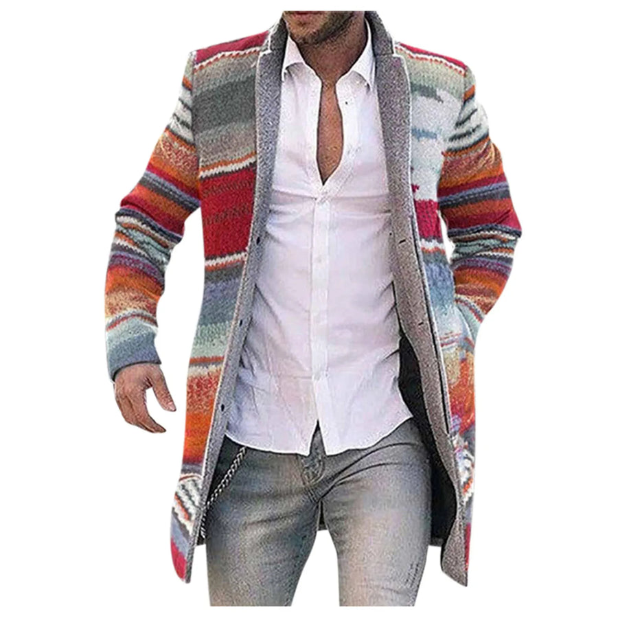 Herren Cardigan gestreift Langarm Strickjacke mit Knöpfen