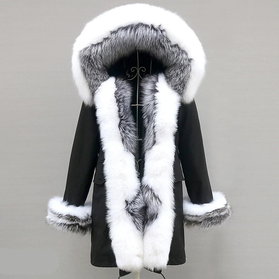 Winter Parka Mantel mit Kapuze und Kunstpelzbesatz für Damen