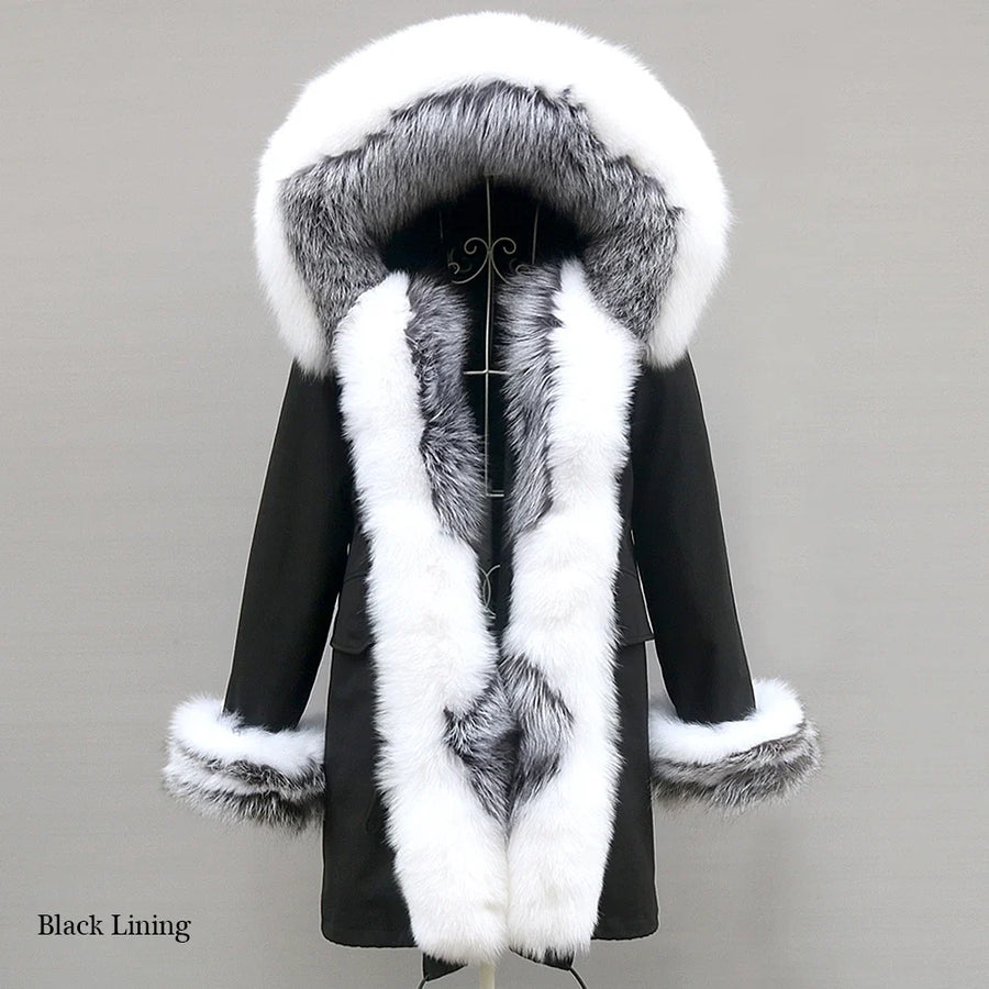 Winter Parka Mantel mit Kapuze und Kunstpelzbesatz für Damen