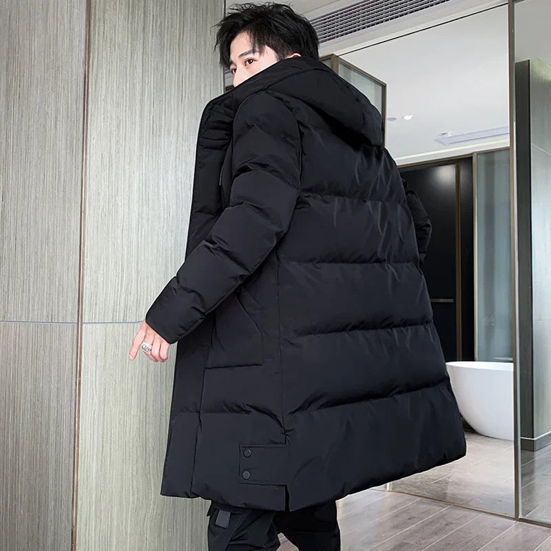 Herren Langer Steppmantel mit Kapuze Winterjacke