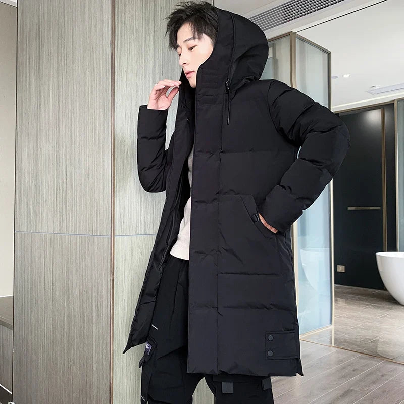 Herren Langer Steppmantel mit Kapuze Winterjacke