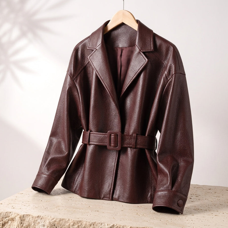 Damen Jacke im Blazer-Stil mit Gürtel aus strukturiertem Material
