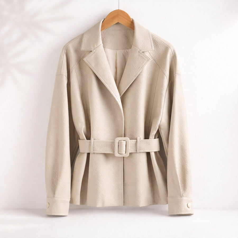 Damen Jacke im Blazer-Stil mit Gürtel aus strukturiertem Material