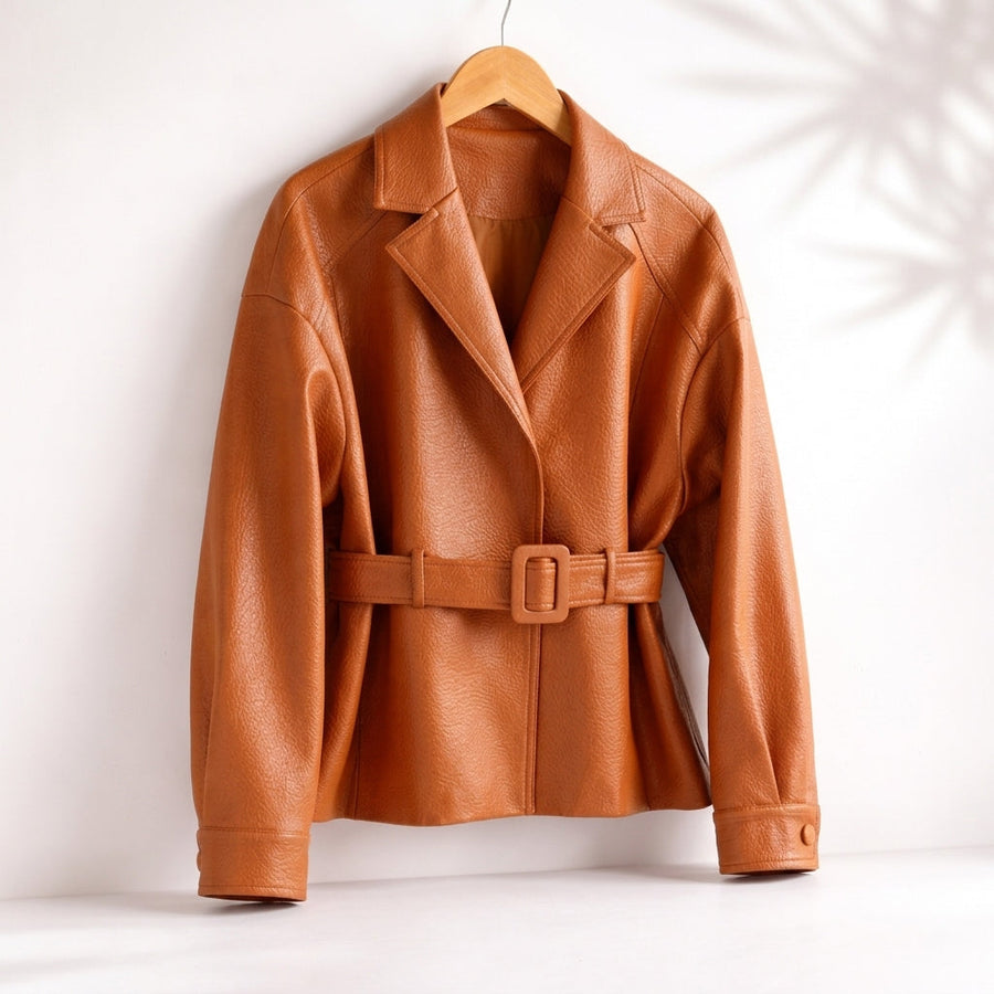 Damen Jacke im Blazer-Stil mit Gürtel aus strukturiertem Material