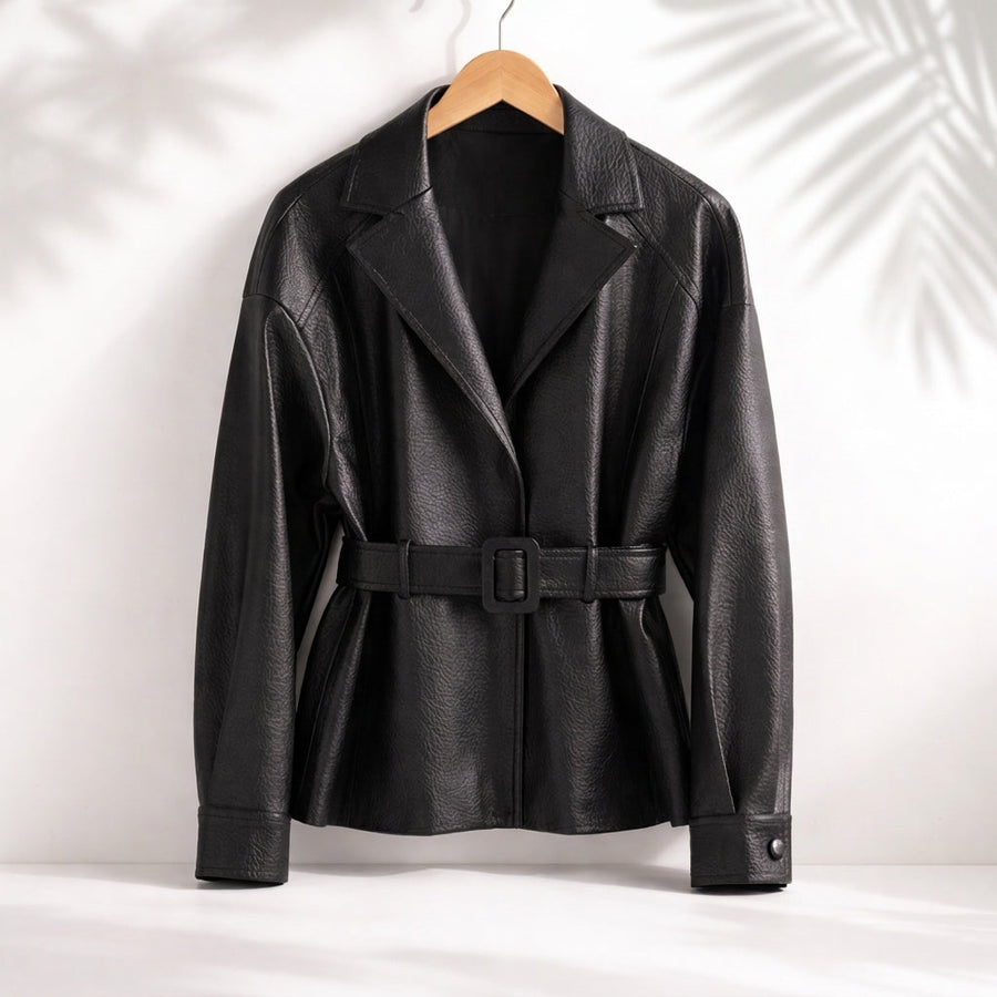 Damen Jacke im Blazer-Stil mit Gürtel aus strukturiertem Material