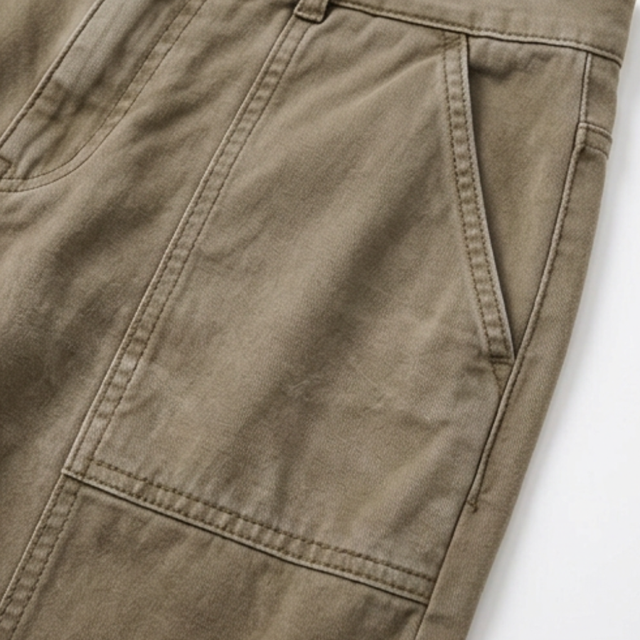 Damen Freizeithose mit sichtbaren Nähten und Gürtelschlaufen, Khaki oder Oliv